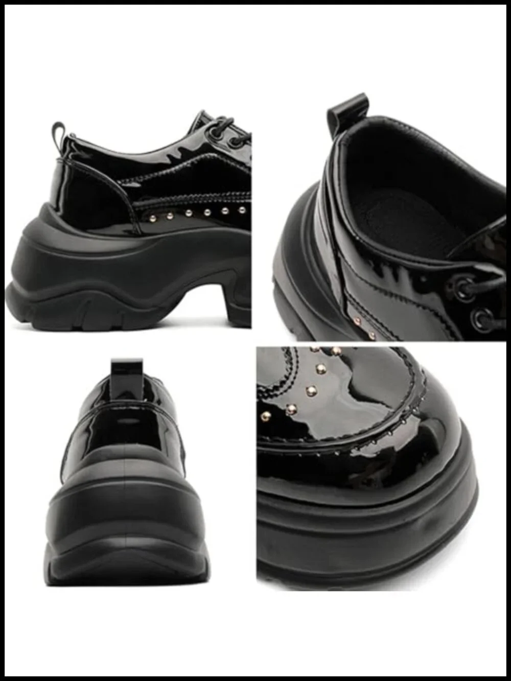 Patent Leather Rivet Platform Motorcycle Boots with Side Zipper Chunky Block